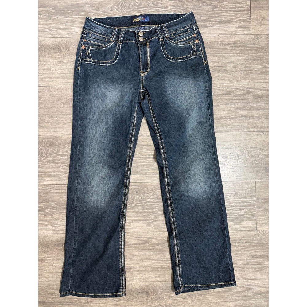 Angels Y2K Blue Straight‎ Leg Jeans Dark Wash Contrast Stitch Size 16W 32x31 in